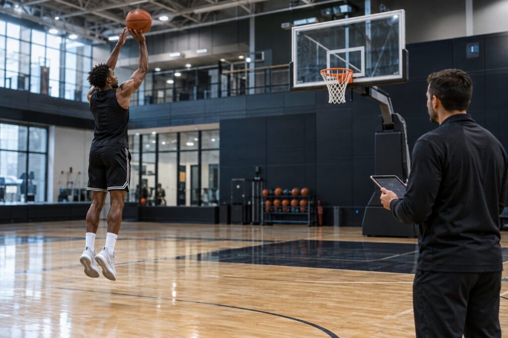 Basketball player training with a performance coach
